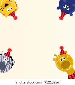 Cute safari animals retro party banner with blank space