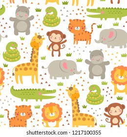 Cute safari animals seamless pattern on white background