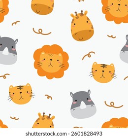 Cute Safari Animals Seamless Pattern for Kids