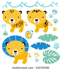 Cute safari animals set isolated on white ( blue and yellow ) 