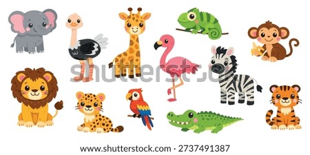 Cute safari animals set for nursery design and children education