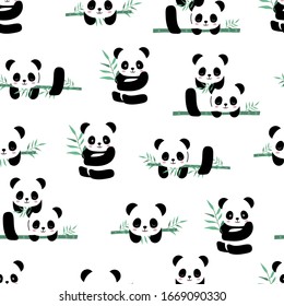 Cute safari background with panda,bamboo.Vector illustration seamless pattern for background,wallpaper,frabic.include wording wild and free.Editable element