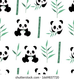 Cute safari background with panda,bamboo.Vector illustration seamless pattern for background,wallpaper,frabic.include wording wild and free.Editable element