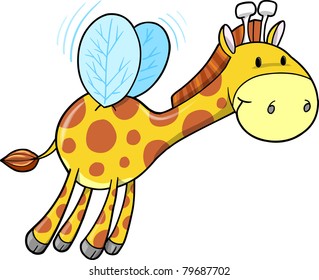 Ilustração Vetorial de Bumble Bee Giraffe Safari bonito