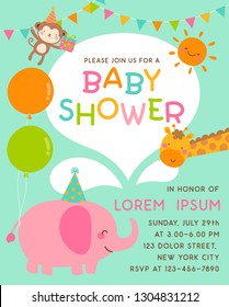 Cute safari cartoon animals with copy space for kids party invitation card template.
