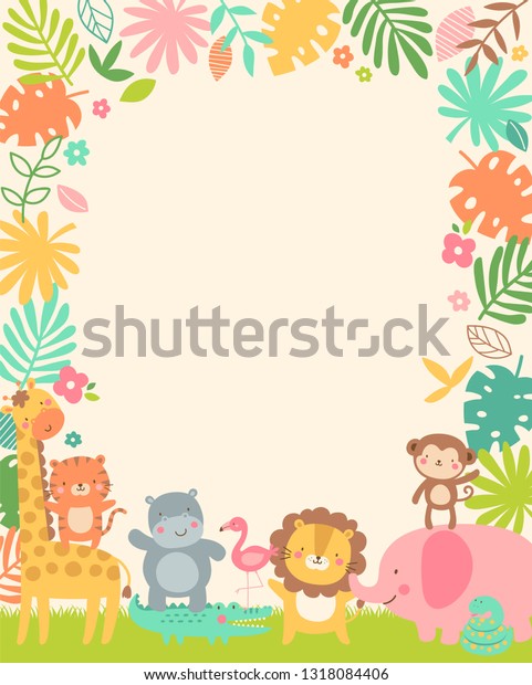 cute safari cartoon animals tropical leaves stock vector royalty free 1318084406 https www shutterstock com image vector cute safari cartoon animals tropical leaves 1318084406