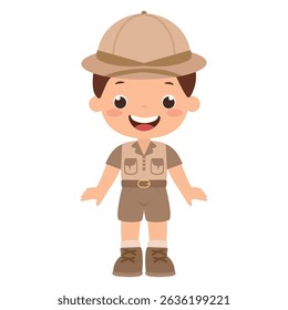 Explorador de safári bonito menino vetor ilustração cartoon