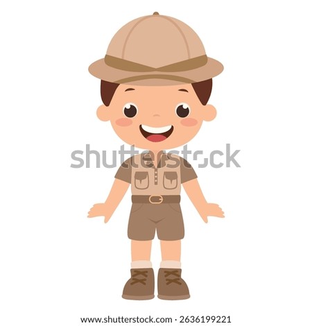Cute safari explorer boy vector cartoon illustration