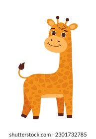 Cute safari giraffe. Sticker for social networks. Spotted animal with large neck. Tropical and exotic African fauna and savanna. Cartoon flat vector illustration isolated on white background