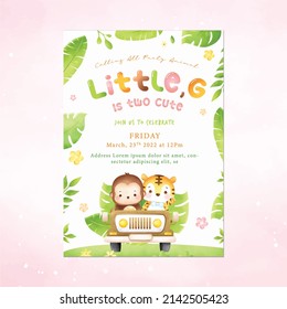 Cute Safari Invitation Watercolor Vector Eps