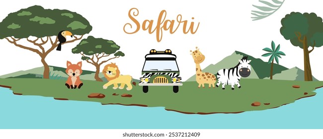 cute safari landscape template banner for horizontal design