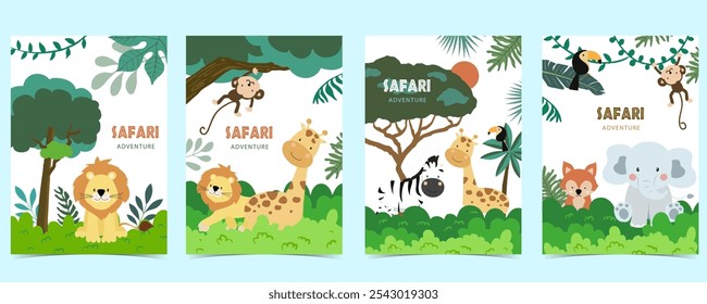 cute safari landscape template banner for a4 vertical design