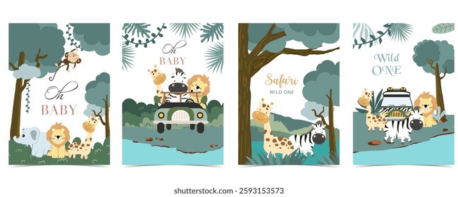 cute safari landscape template banner for a4 vertical design