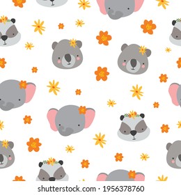 cute safari seamless pattern with animals. elephant, panda and koala. kids animals