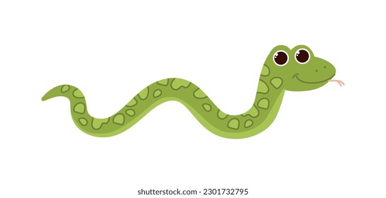 Cute safari snake. Green serpent and lizard. African fauna and wild life, dangerous animal. Zoo and zoology. Poster or banner. Cartoon flat vector illustration isolated on white background