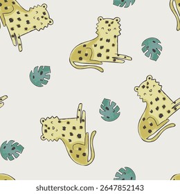 Cute safari and tropical animals tee design for kids market as vector