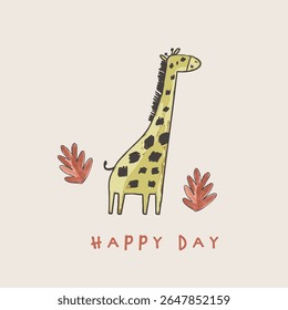Cute safari and tropical animals tee design for kids market as vector