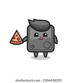 cute safe box cartoon eating pizza , cute style design for t shirt, sticker, logo element