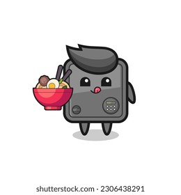 cute safe box character eating noodles , cute style design for t shirt, sticker, logo element