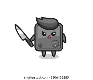 mascota de caja fuerte linda como psicópata sujetando un cuchillo, diseño de estilo lindo para camiseta, pegatina, elemento logo