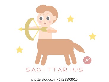 Linda Ilustración vectorial de Sagitario. Centauro sosteniendo un arco y una flecha. Diseño sencillo. El fondo blanco.