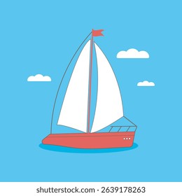 Cute sail boat greeting card. Cartoon vector illustration. 