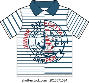 Cute sailing bear vector print for children wear  with t shirt template