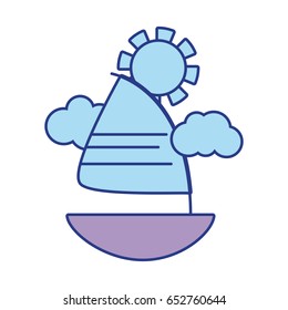cute sailing boat with clouds and sun