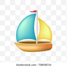 Cute Sailing Boat Icon on Transparent Background . Isolated Vector Illustration 