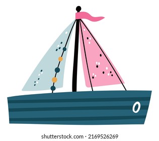 Cute sailing ship. Kid sailboat. Marine transport