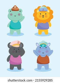 juego de iconos de los animales de marinero lindo