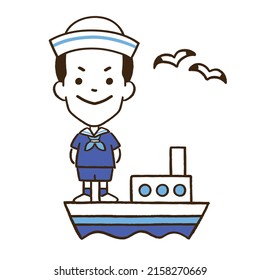 Cute-Seemann und Bootgrafik - Vektorgrafik