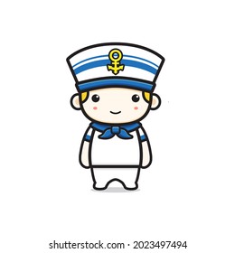 Cute sailor character cartoon icon illustration. Design isolated flat cartoon style