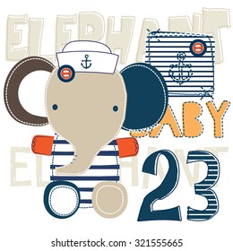 cute sailor elephant baby vector illustration