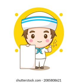 Cute sailor with empty board chibi cartoon character