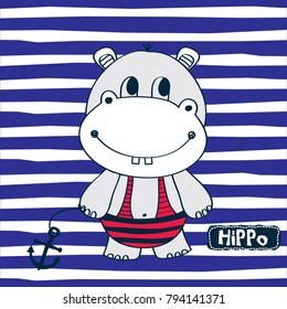 cute sailor hippo vector illustration