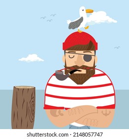 Cute  sailor man with on a wooden post