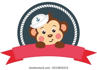 Cute sailor monkey with ribbon banner