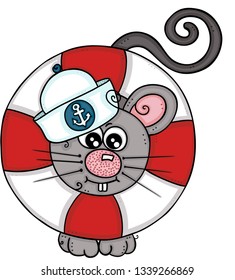 Cute sailor mouse with help save life float