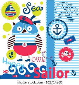 cute sailor owl vector illustration