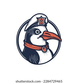 Cute sailor penguin vector logo symbol, sign, vector stock image