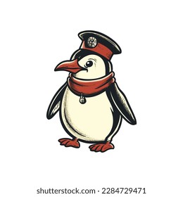 Cute sailor penguin vector logo symbol, sign, vector stock image