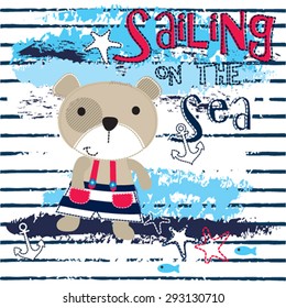 cute sailor teddy bear cartoon,  T-shirt design vector illustration