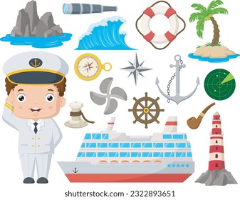 Cute sailors boy cartoon with nautical element