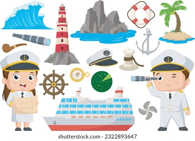 Cute sailors kids cartoon with nautical element