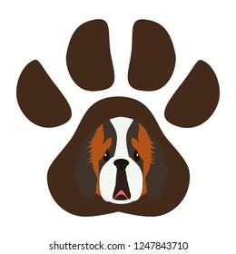 cute Saint Bernard dog in the paw print 