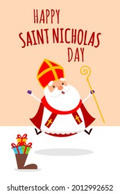 Cute Saint Nicholas celebrate Saint Nicholas Day - Sinterklaas - vector illustration