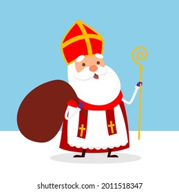 Cute Saint Nicholas is coming to town with gifts - vector illustration
