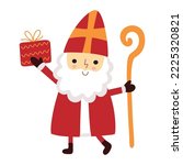 Cute Saint Nicholas or Sinterklaas character. Happy St Nicholas day. Sweet Christmas St Nick old man bishop