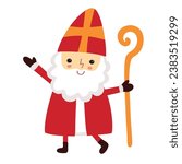 Cute Saint Nicholas or Sinterklaas character. Happy St Nicholas day. Sweet Christmas St Nick old man bishop